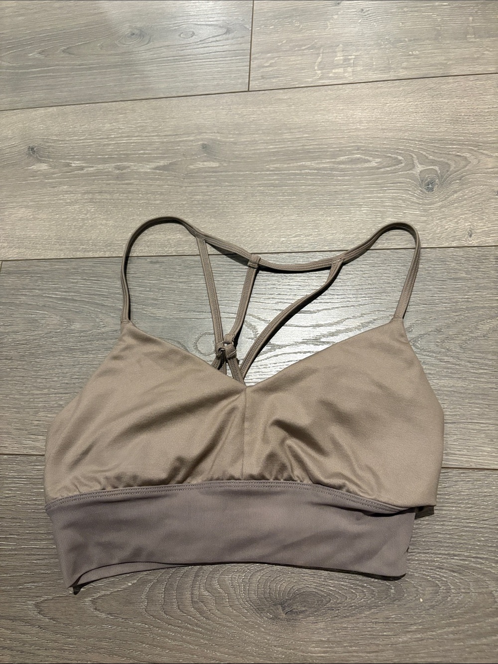 ALO Yoga Gravel Tan Brown Mesh Strappy Sports Bra Size Small - Picture 2 of 4